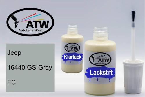 Jeep, 16440 GS Gray, FC: 20ml Lackstift + 20ml Klarlack - Set, von ATW Autoteile West.